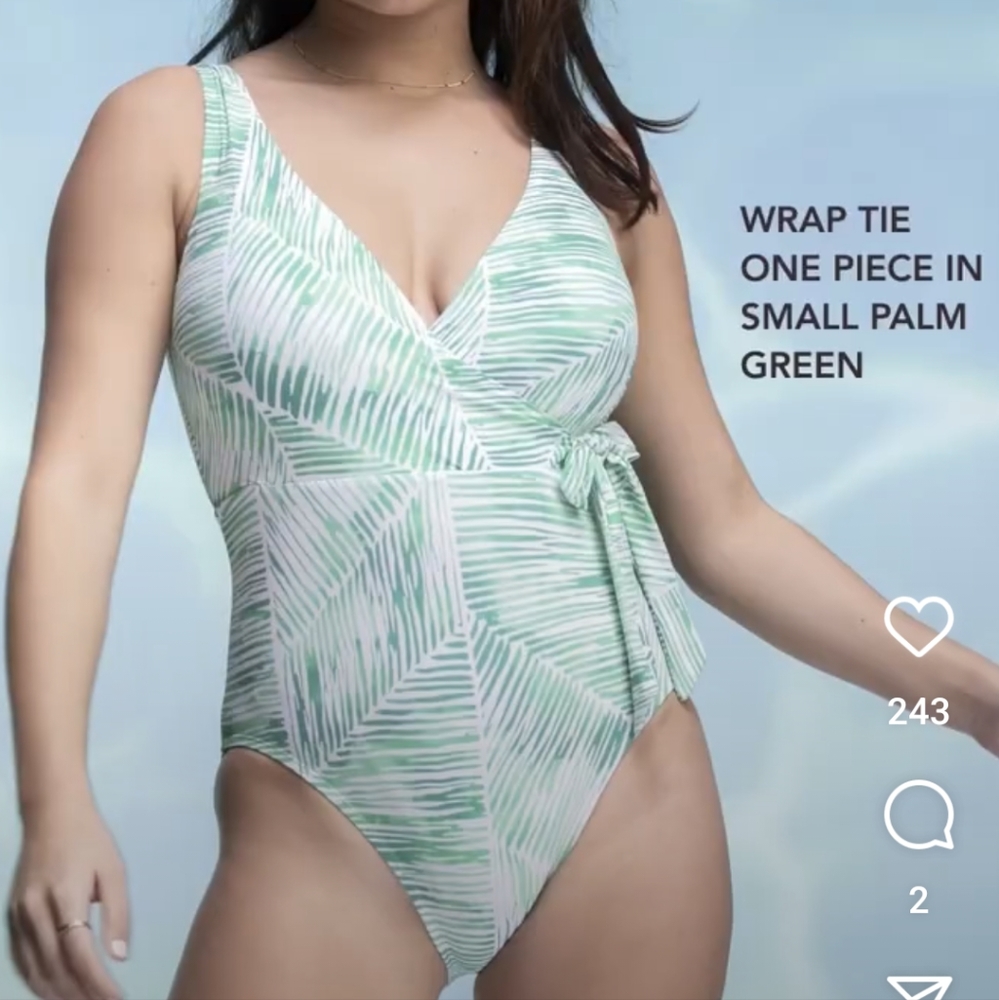 CALIA Wrap Tie palm Green One Piece Swimsuit